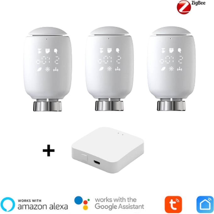 AQIOS Slimme Radiatorknoppen starterskit (3 radiatorknoppen + 1 gateway)