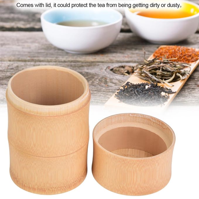 Boîte de rangement portable en bambou pour pots à thé (M) beige