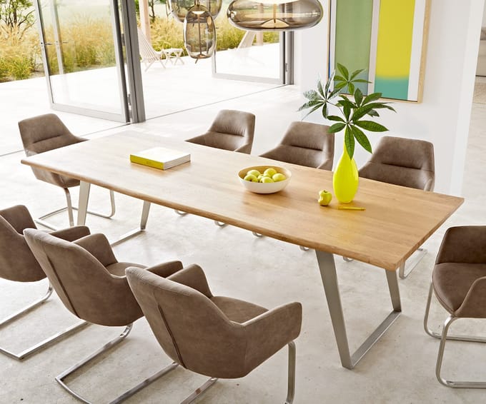 Eetkamertafel Edge eiken natuur 260x100x2,5-3 roestvrij staal schuin Live-Edge