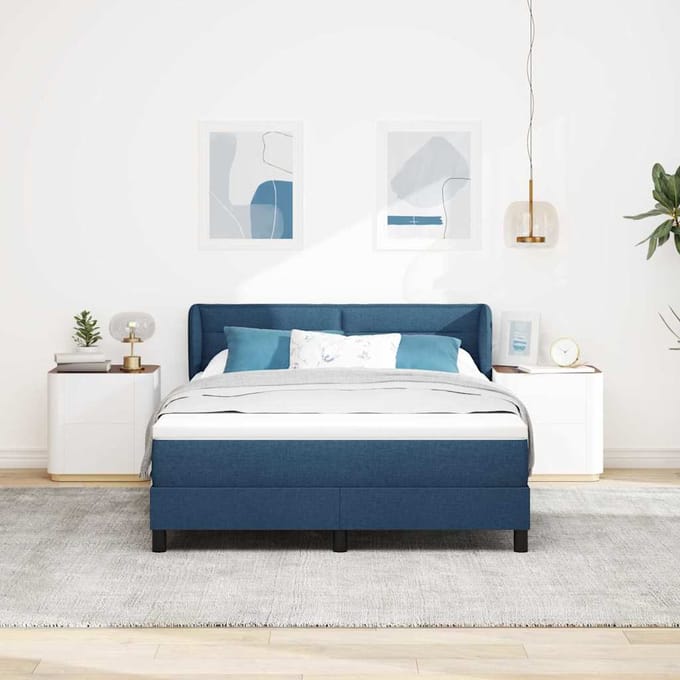 vidaXL - Boxspring - bed - met - hoofdeinde - Blauw - 140 - x - 200 - cm - Stof