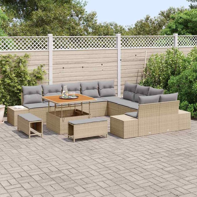 vidaXL - Tuinbank - Set - 13 - st - 12-zits - Beige - Poly - rattan