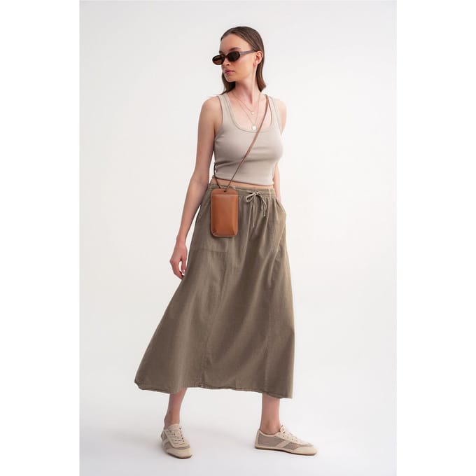 Hoge Taille Poplin Rok met Touwtje Detail
