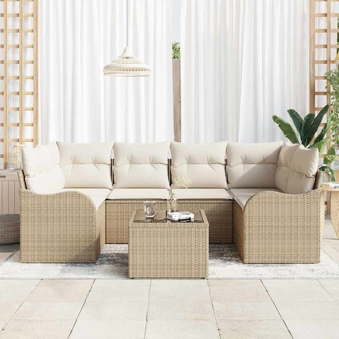 vidaXL - Tuinbank - Set - Beige - 55 - x - 55 - x - 37 - cm - poly - rattan