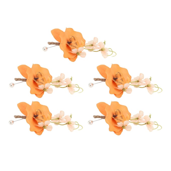5 Stuks Bruidegom Corsage Elegant Heren Bruiloftsbloem Levensecht Permanent Herbruikbaar Kunstmatige Broche oranje