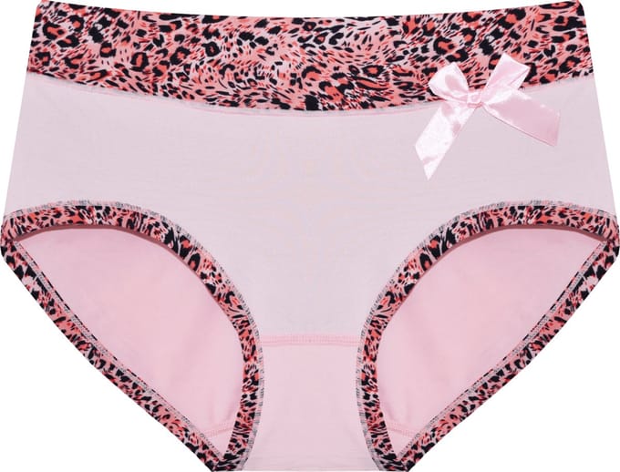 Dames slips 3 pack met panterprint randje zalm L