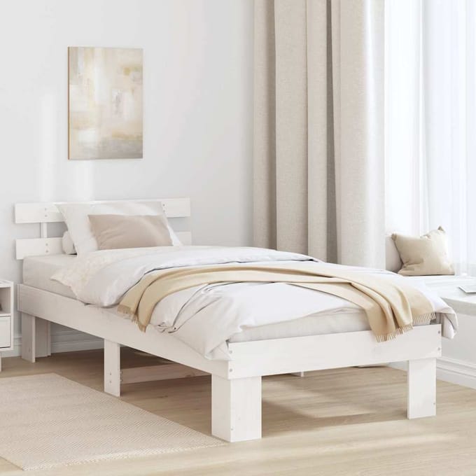 vidaXL - Bedframe - met - hoofdeinde - Wit - 100 - x - 200 - cm - Massief - grenenhout