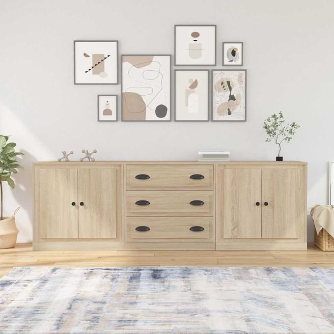 vidaXL - Dressoirs - 3 - st - bewerkt - hout - sonoma - eiken