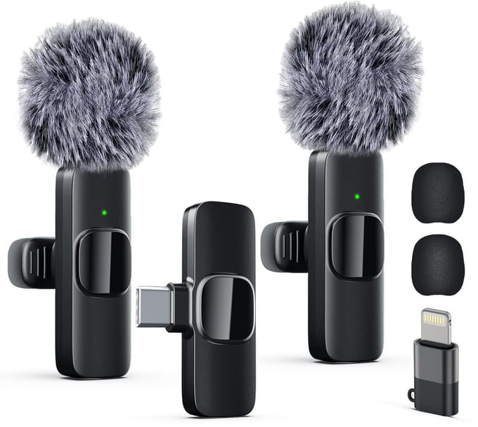 Professionele draadloze dasspeldmicrofoon voor iPhone, iPad, mini-videomicrofoon voor interviews, video's, podcasts, vlogs, YouTube en livestreams, ruisonderdrukking, plug & play.