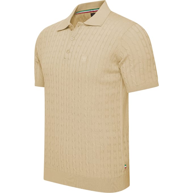 Cappuccino Italia - Heren Polo SS Caorle Cable Knit - Beige - Maat L