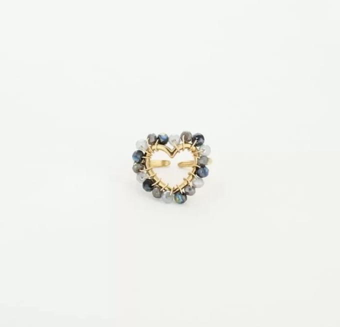 Michelle Bijou, ring, goud, kralen, black, hart, stainless steel
