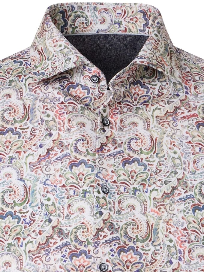 Venti Jerseyflex Overhemd Print Modern Fit Groen - L
