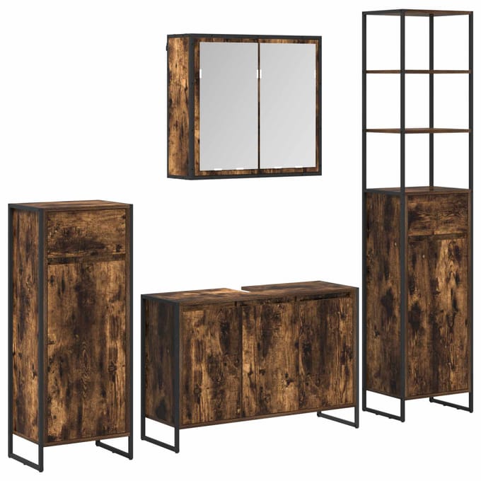 vidaXL - Badkamermeubel - Set - 4 - st - Rook - Eiken - Bewerkt - hout