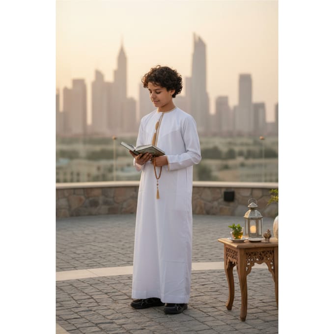 Kinderen jongens witte Ramadan Marokkaanse Thobe gewaad Kaftan Eid Jubba LFS-K-TT-003