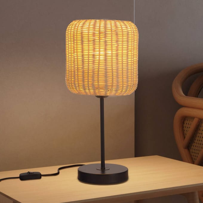 Forlight Cortic tafellamp, lichtbruin, rotan, hoogte 41,5 cm