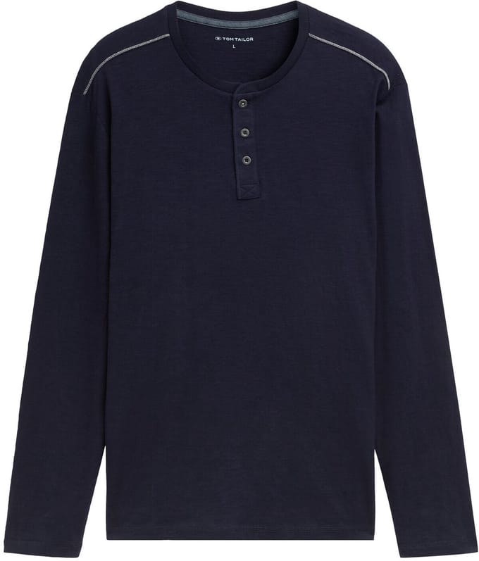 Tom Tailor - Henley-shirt met lange mouwen van katoen - Maat M - Knitted Navy