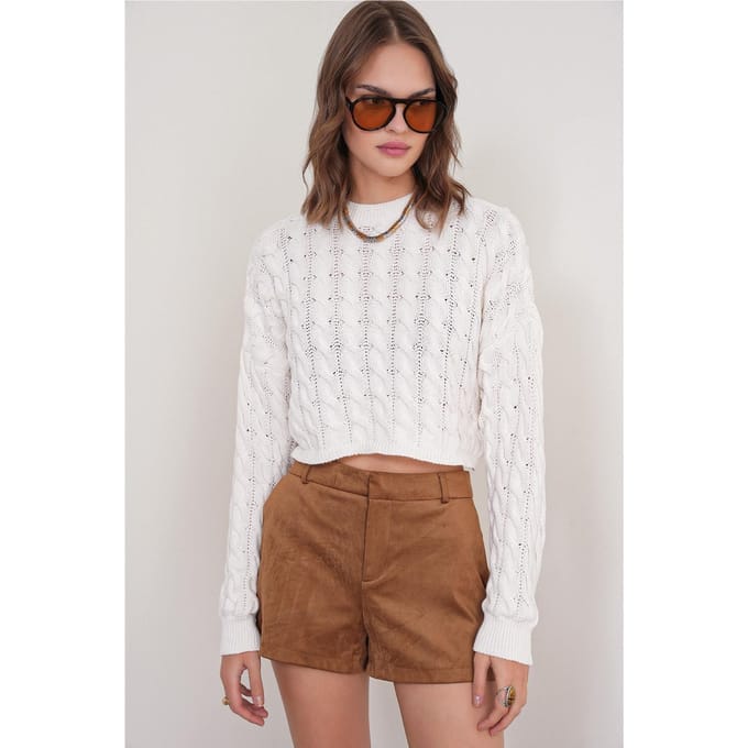 Cable Knit Patroon Crew Neck Trui