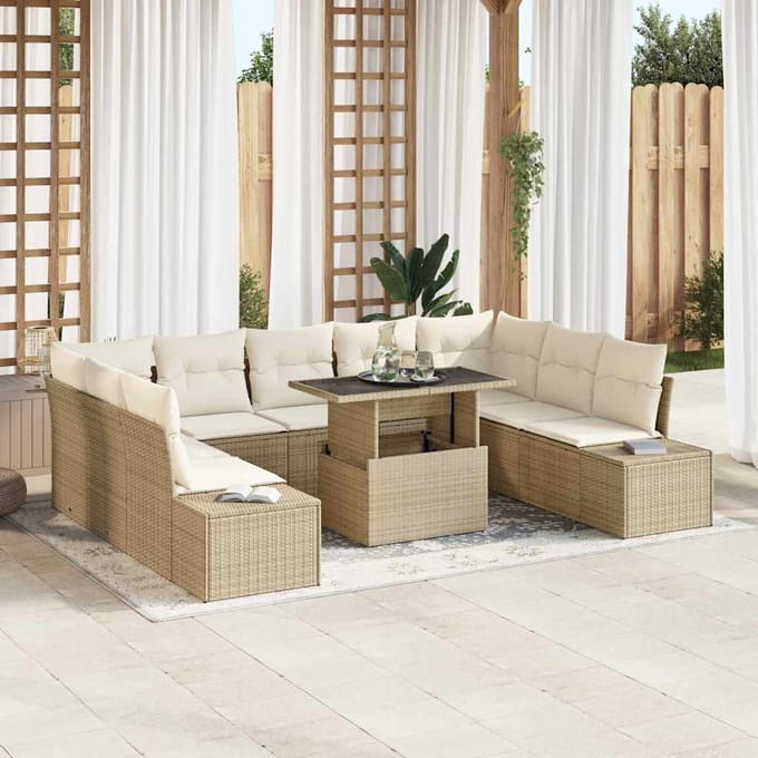 vidaXL - Tuinbank - Set - 10 - st - Beige - poly - rattan