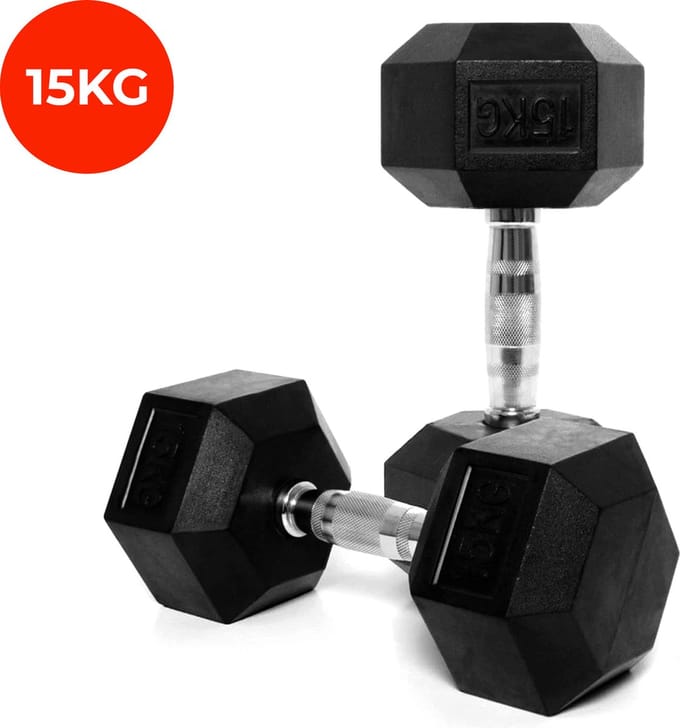 Core Power - Rubber Hex Dumbbells - 15 kg - Dumbbell set - Krachttraining - Halterset