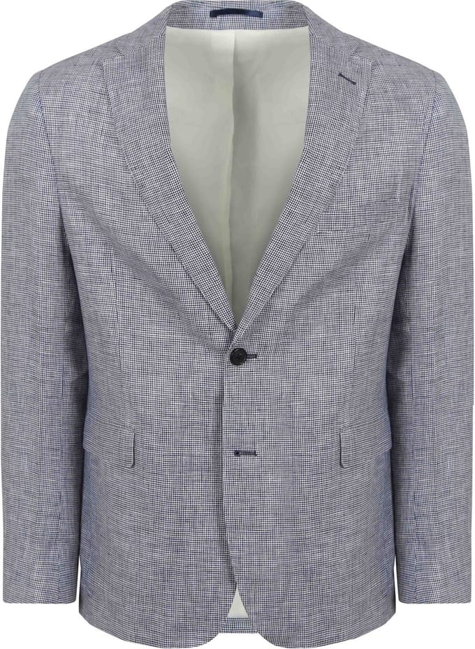 Suitable Blazer Pepita Linnen Blauw - Maat 48 - Heren blazer