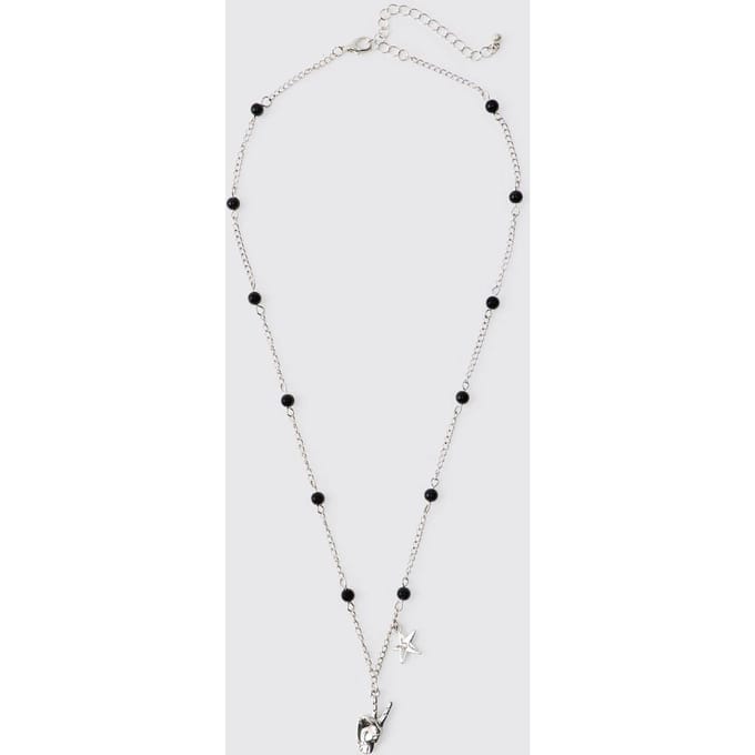 Peace Sign & Star Beaded Necklace | Silver