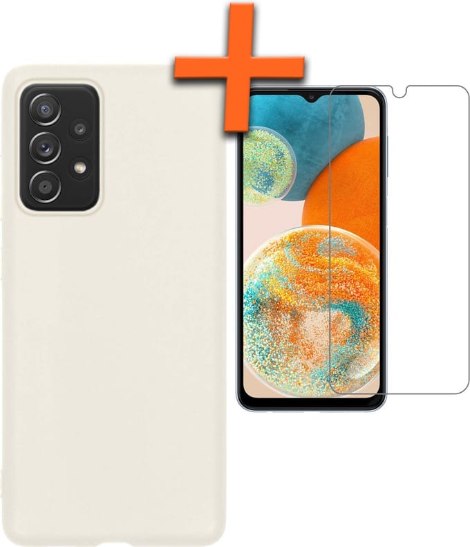 Hoes - Met Screenprotector - Geschikt voor Samsung Galaxy A23 - Sterk & Shockproof - Back Cover - Siliconen Case - Telefoon Hoes - Wit