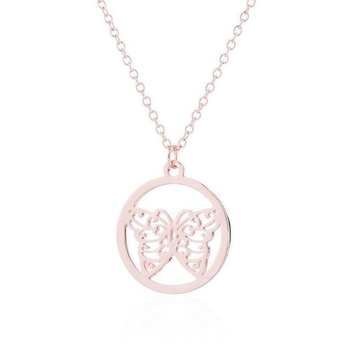 24/7 Jewelry Collection Vlinder Ketting - Cirkel - Rosé Goudkleurig