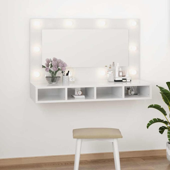 vidaXL - Spiegelkast - met - LED-verlichting - 90x31,5x62 - cm - hoogglans - wit
