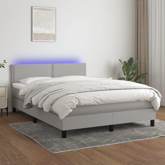 vidaXL - Boxspring - met - matras - en - LED - stof - lichtgrijs - 140x200 - cm