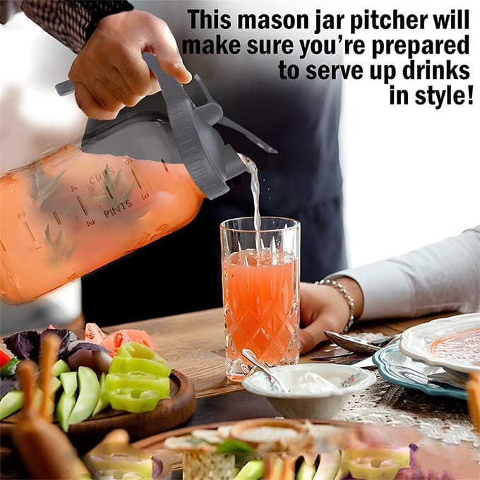 Glazen Mason Jar-werper met deksel 2 Quart (64oz / 2L) Lekvrije waterkan met brede opening en filter 32oz grijs