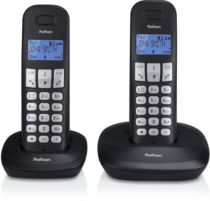 Profoon PDX-1120 Draadloze Dect Telefoon - 2 handposten - Lange standby tijd - Zwart