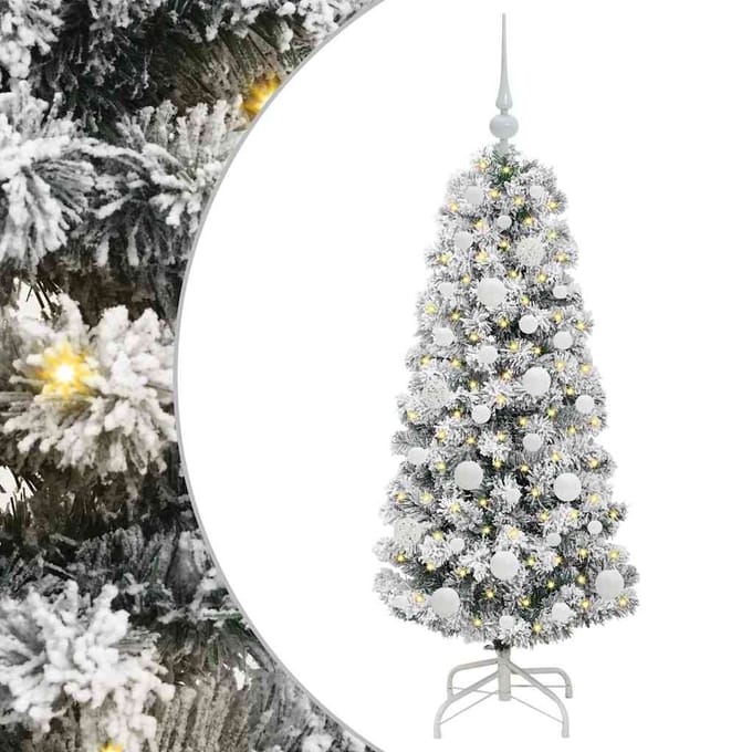 vidaXL - Kunstmatige - Hinged - Kerstboom - 150 - LED's - Groen - en - Wit - 120 - cm