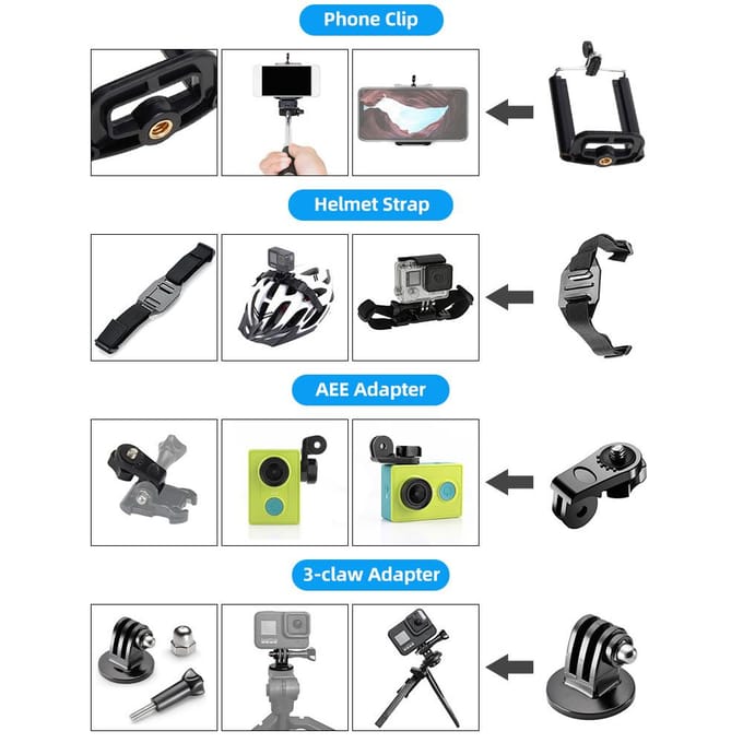 84-in-1 Action Camera Accessoires Kit Sportcamera Accessoires Set met Draagtas Vervanging zwart