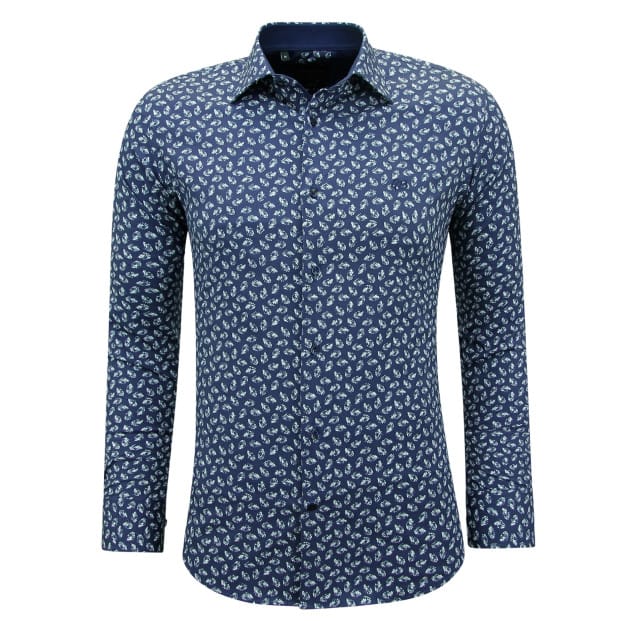Katoenen Casual Overhemd Heren met Print - 3141 - Blauw