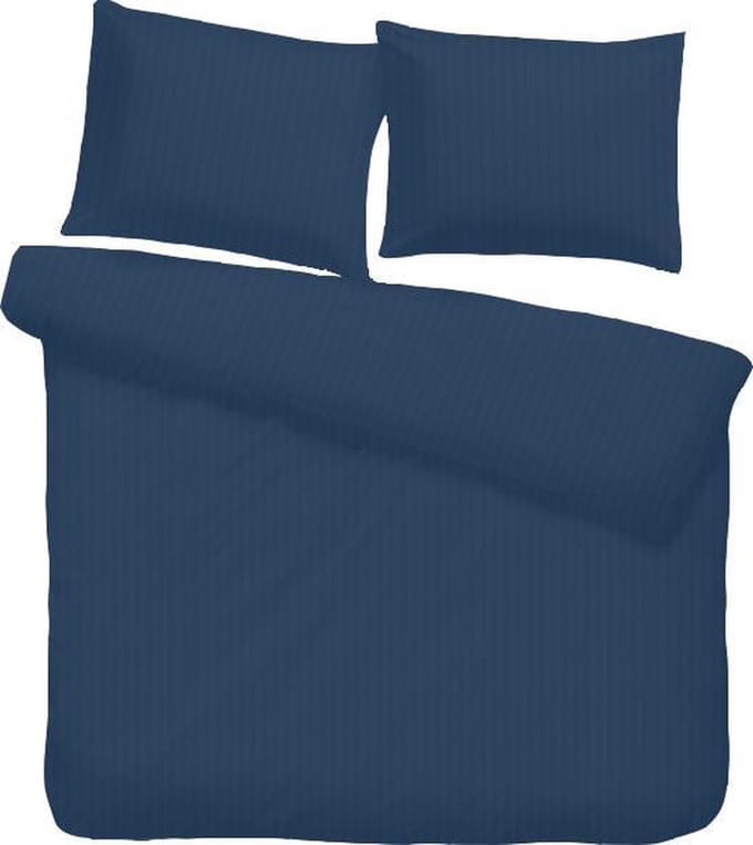 iSleep Satijnstreep Dekbedovertrek - Eenpersoons - 140x200/220 cm - Donker Blauw