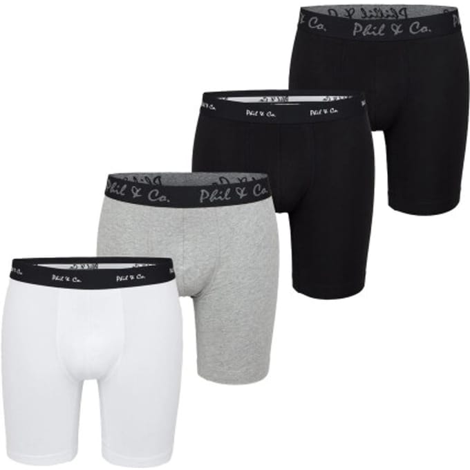 Phil & Co Boxershorts Heren Met Lange Pijpen Boxer Briefs 4-Pack Wit / Grijs - Maat XL