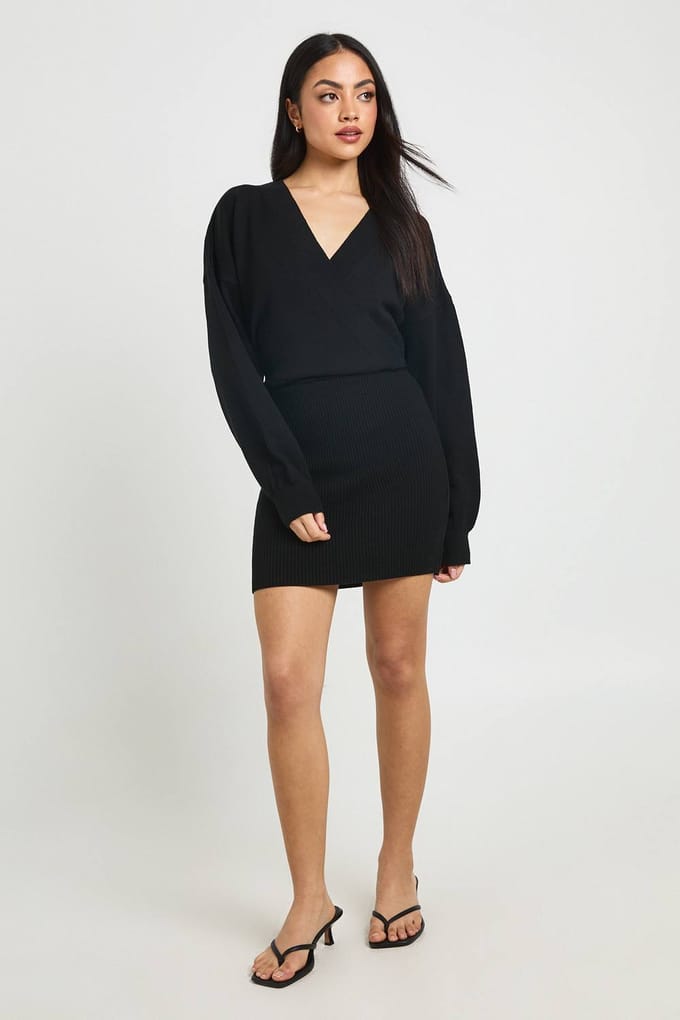 boohoo Dames Overslagjurk Mini | Black | Maat: Large