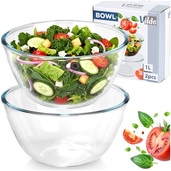 Glazen saladeschaal 17 cm, 1 l, 2 stuks.