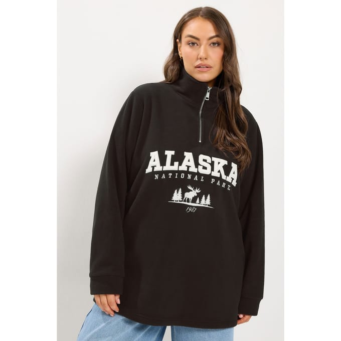 Yours Bruine Fleece Met 'Alaska'slogan En Halve Rits Size 54-56