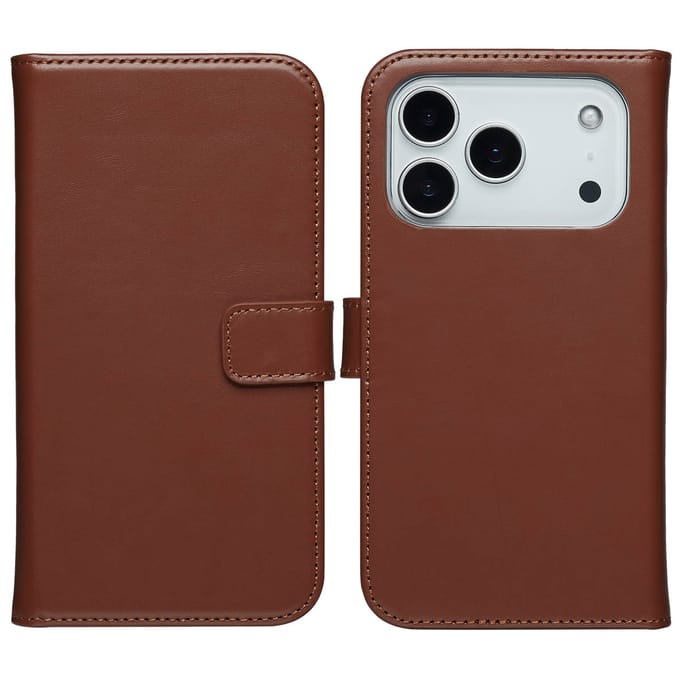 Selencia Hoesje - Geschikt voor Apple iPhone 17 Pro Max - Echt Lederen Bookcase - Lichtbruin