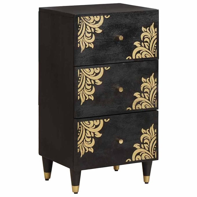 vidaXL - Dressoir - met - lade - Zwart - 40 - x - 33 - x - 75 - cm - Massief - Mango - Hout