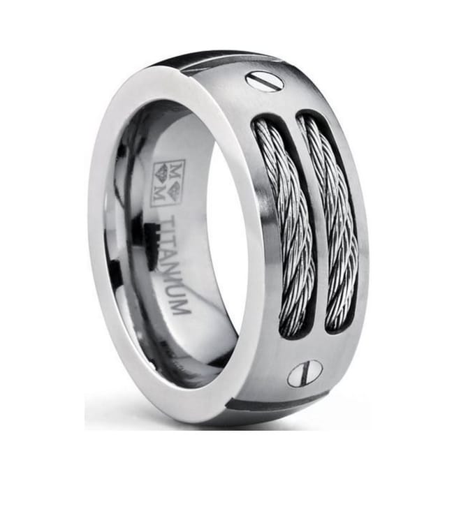 Ring Titanium Staaldraad 9 mm. Breed Zilver Kleur| Damesring|Herenring| 21.50 mm. (maat 68)