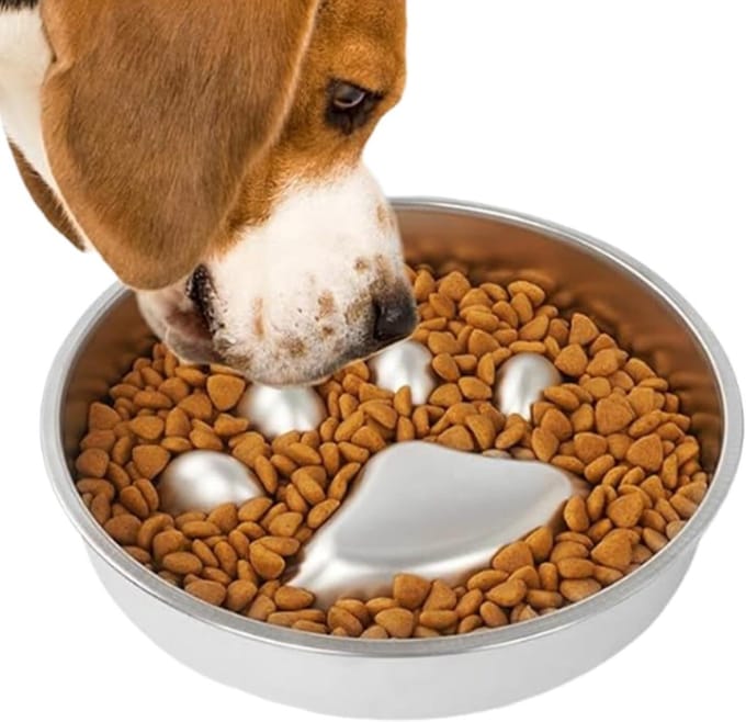 Hondenvoerbak - Puzzelbak Hond - Langzaam Eten - Antislip Basis - 22cm Diameter - Zilverkleurig