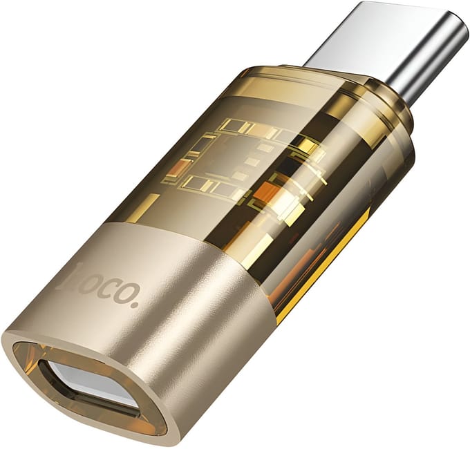 Hoco, Mini-Adapter OTG Lightning Vrouwelijk naar USB-C Mannelijk met 3A Snel Opladen, Goud