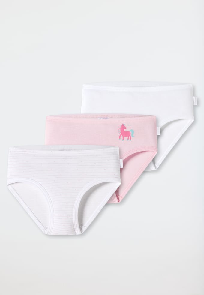 Heupslips, set van 3, fijnrib, wit/roze met pony 92