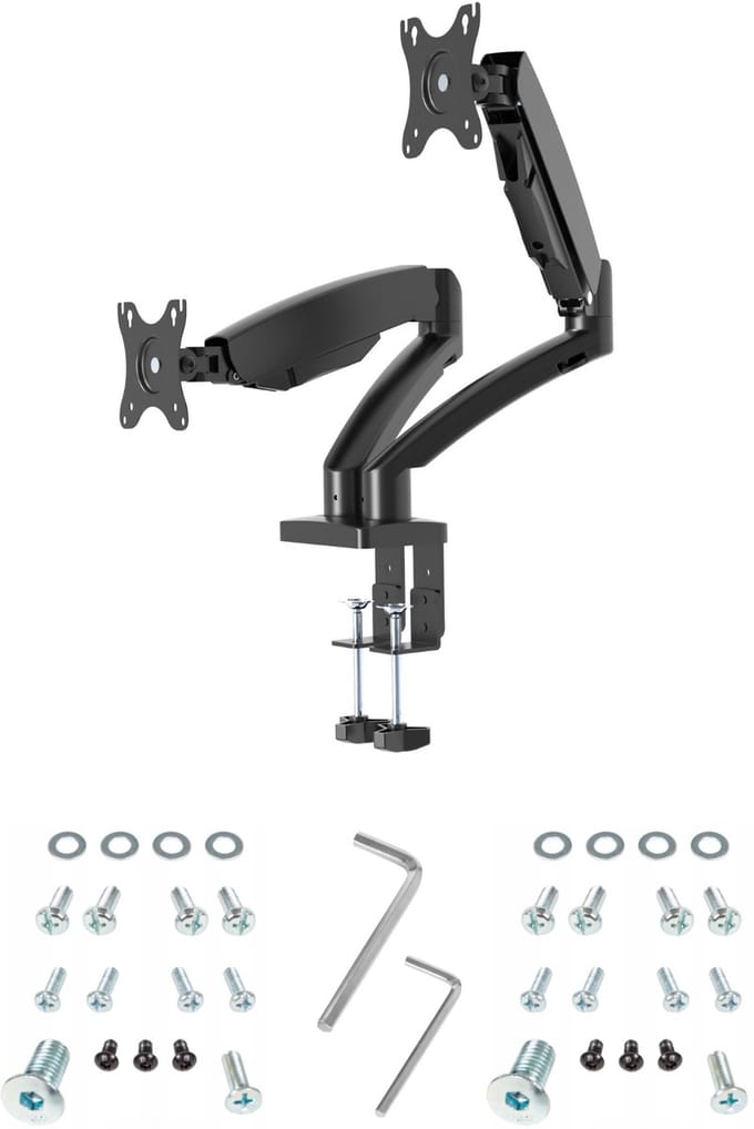 Monitor arm voor 2 monitoren. Bureau bevestiging. Gasveer gestuurd. 2 tot 8kg