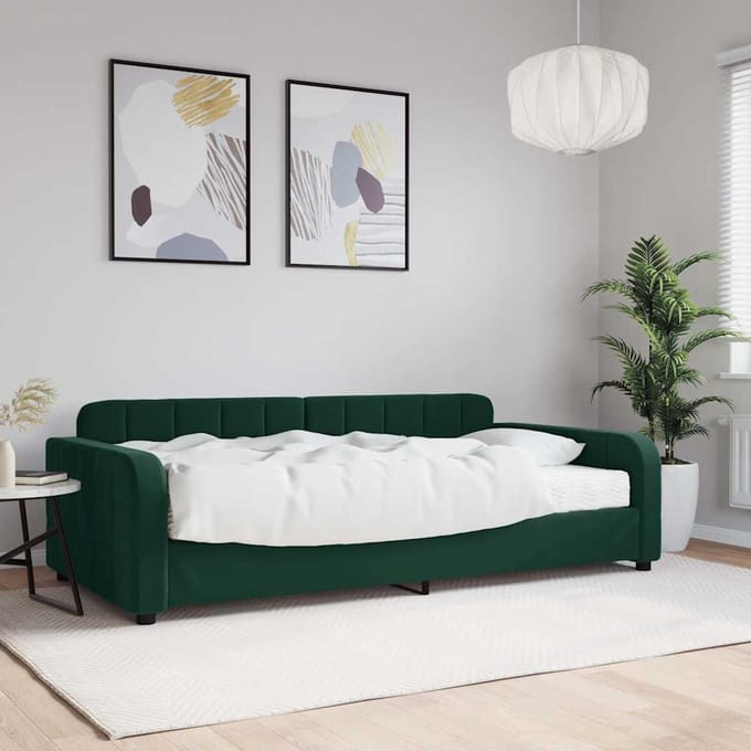 vidaXL - Slaapbank - met - matras - 100x200 - cm - fluweel - donkergroen
