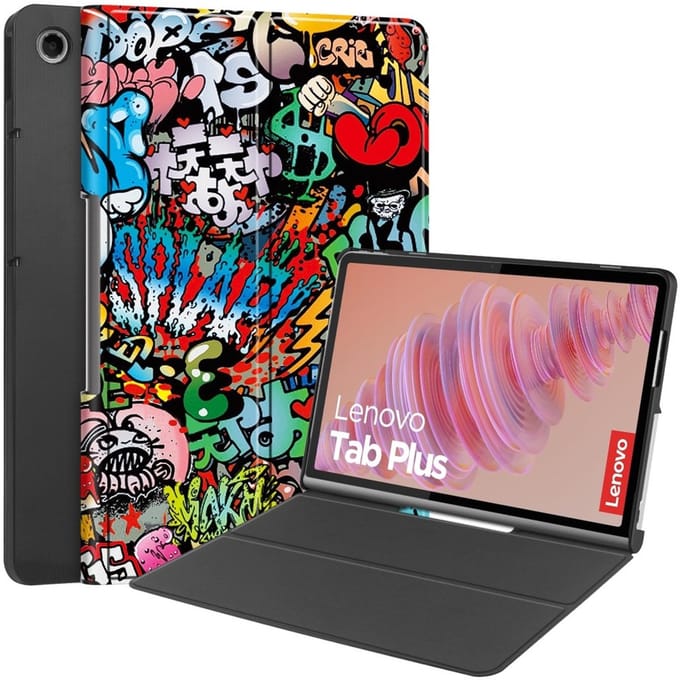 Coverup Tablethoes geschikt voor Lenovo Tab Plus Hoesje - Tri-Fold Book Case met Wake/Sleep - Graffiti