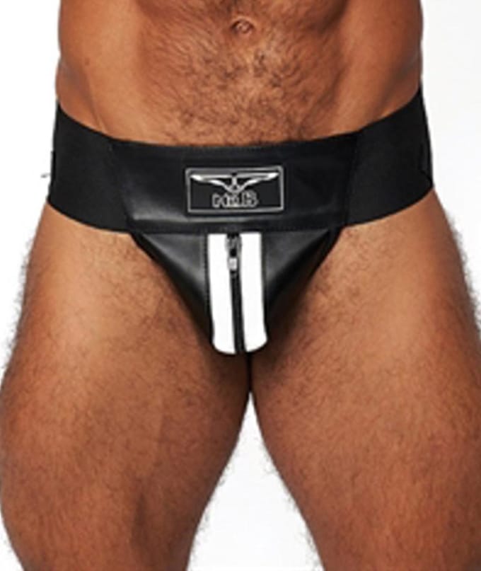 Mister b leather premium jockstrap blackwhite large