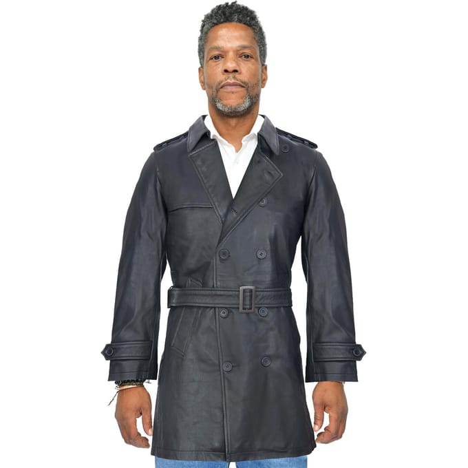 Heren zwart lederen trenchcoat-Memphis