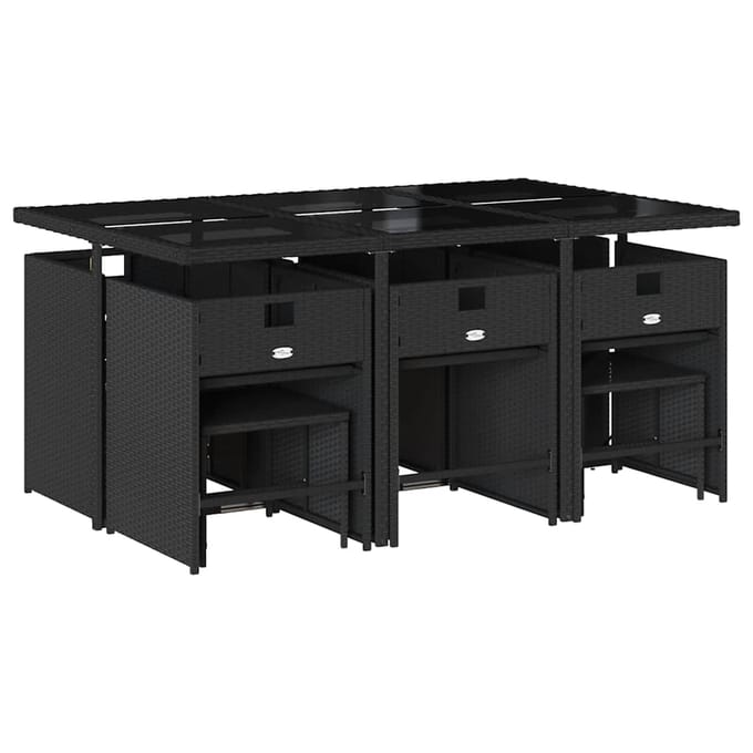vidaXL - 11-delige - Tuinset - met - kussens - poly - rattan - zwart